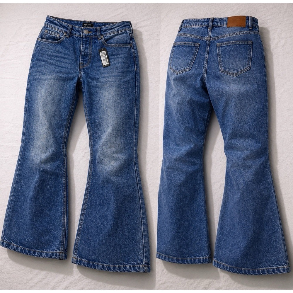 BoohooMAN Relaxed Rigid Flare Jeans MENS 30 NWT WHISKERING